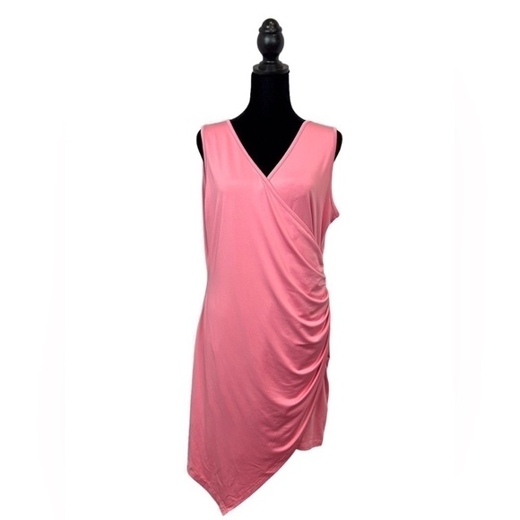 Gracyoga Classic & Comfy Asymmetrical Sleeveless Ruched Pink Dress Size-XXL NWT - Picture 1 of 10